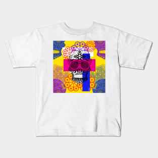 floral skull in skeleton catrina wallpaper art Kids T-Shirt